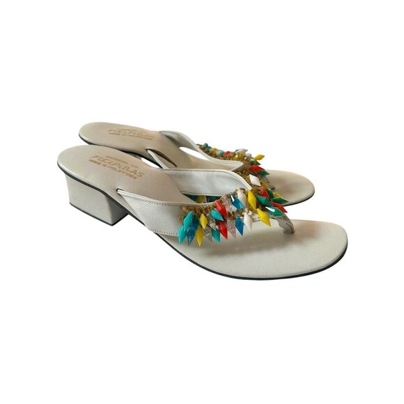 Vintage White Sandals w/ Multicolor Beads Filipinas Made in Philippines, Size 9 - Picture 3 of 13